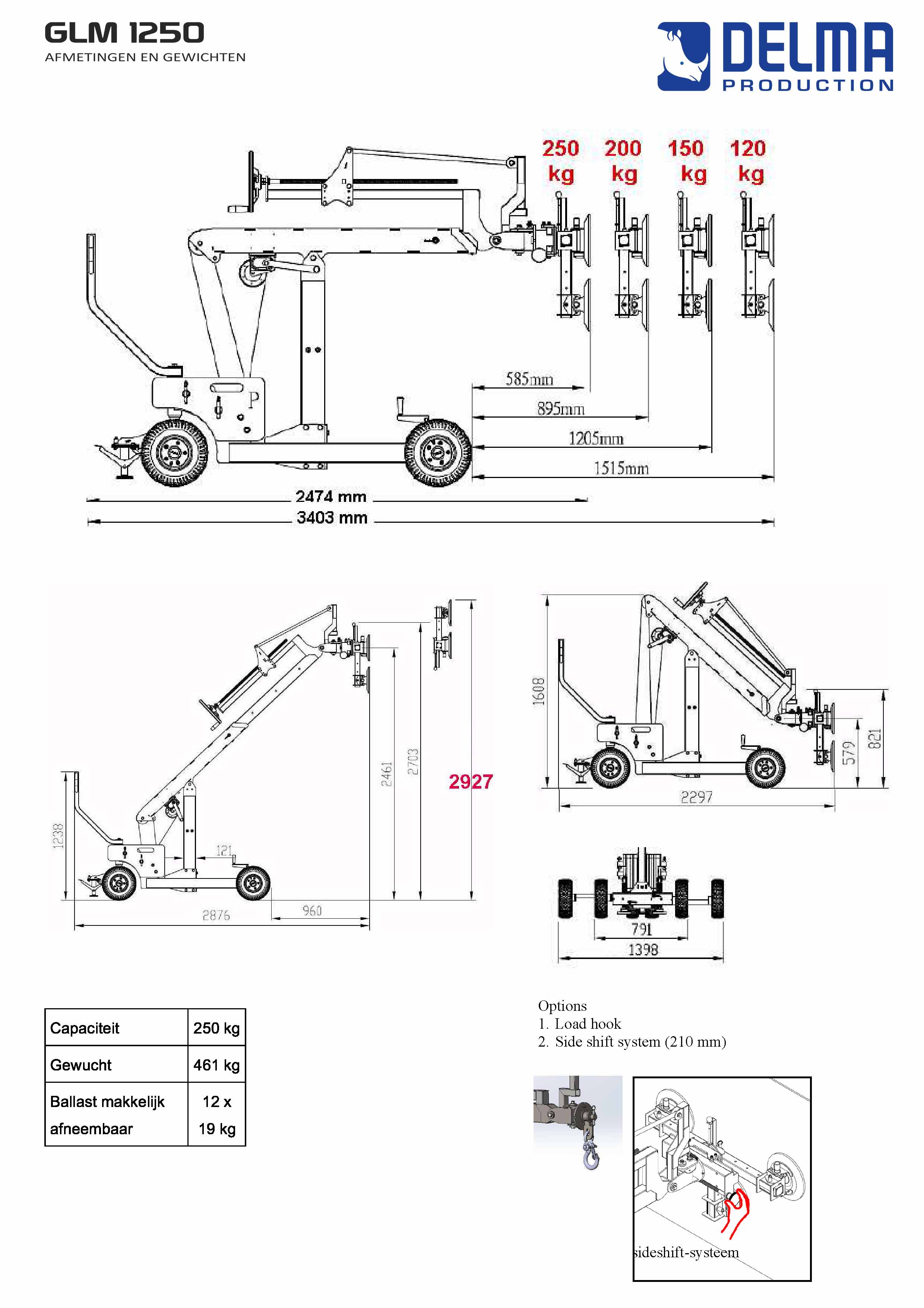 Glas transport- en montagelift handbediend 2,9 m 250 kg (3)
